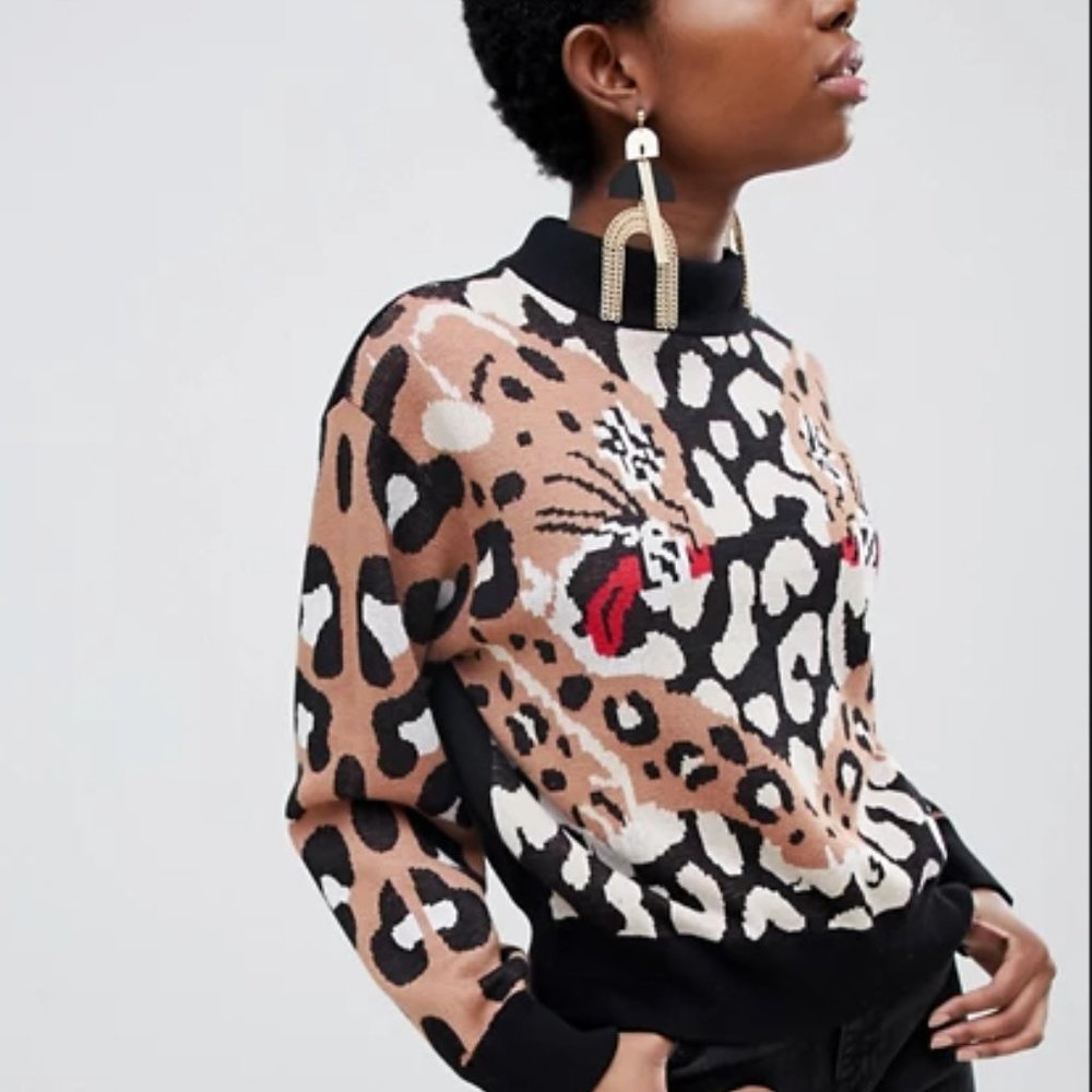 ASOS Design Mock Neck Tiger Leopard Sweater - Picture 4 of 11